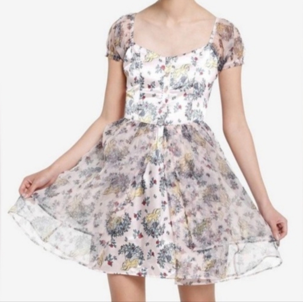 Her Universe Dress Disney Sleeping Beauty Aurora Pink Tiered Sheer Floral Small